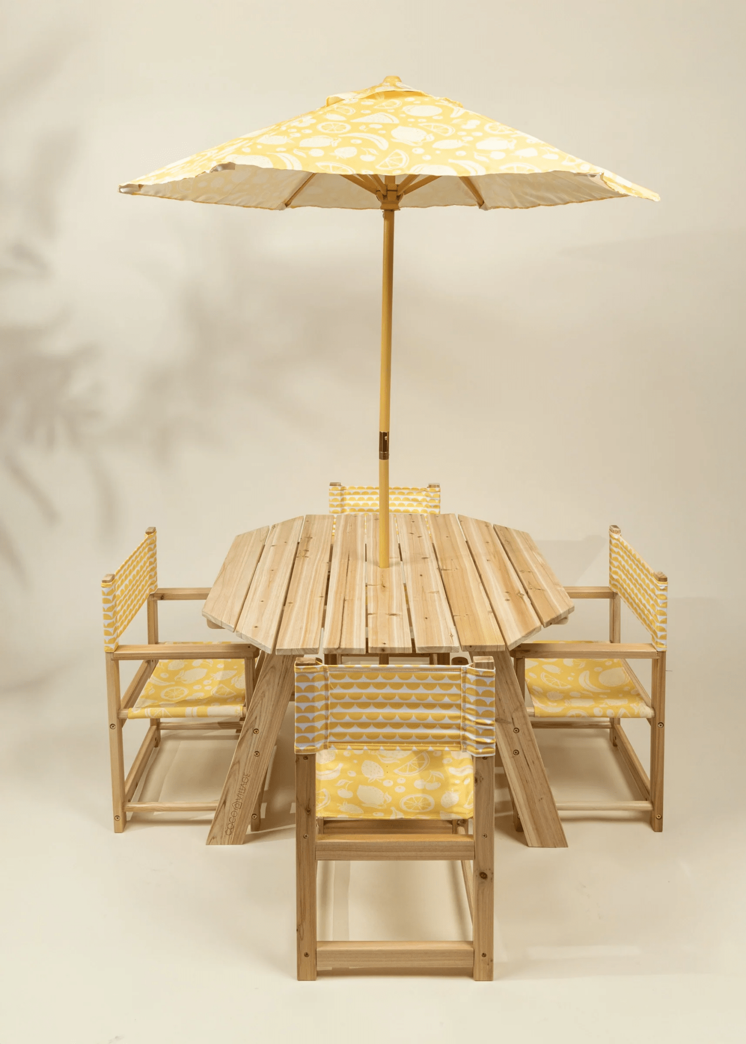 kids umbrella patio set Coco Village Kids' 4 Chairs and Parasol–Summer Fruits – Mastermind Toys Alastor bag from @boxlunchgifts, 35 inch luggage resistant wood Color:Amber (2001754)