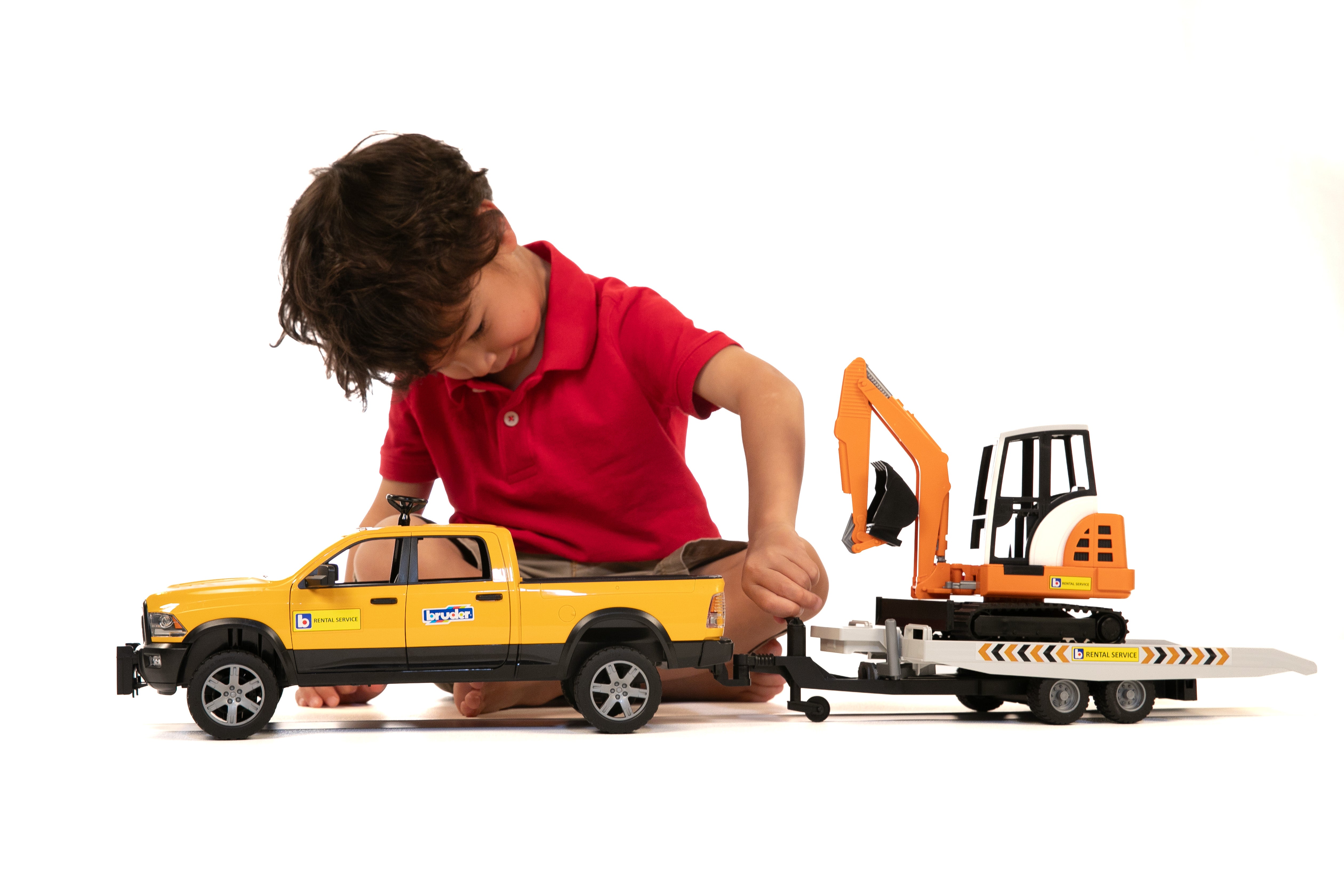 Bruder Ram Rental Service with Trailer and Mini Excavator