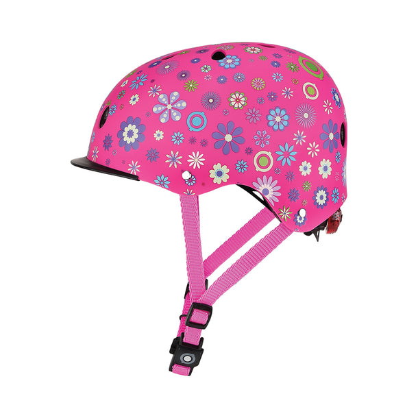 GLOBBER Elite Pink Flowers Helmet with Lights XS/S