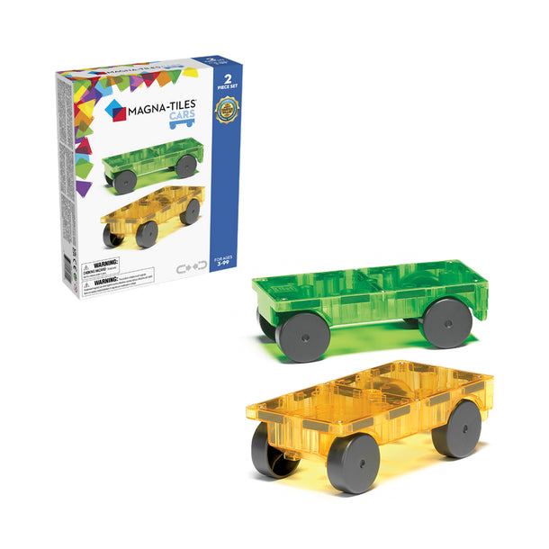 MAGNA-TILES Cars – Green & Yellow 2-Piece Magnetic Construction Set, The ORIGINAL Magnetic Building