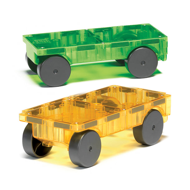 MAGNA-TILES Cars – Green & Yellow 2-Piece Magnetic Construction Set, The ORIGINAL Magnetic Building