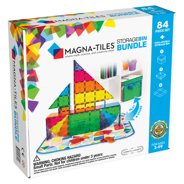 MAGNA-TILES Storage Bin Bundle 84-Piece Magnetic Construction Set, The MOST COMPLETE Set From The OR