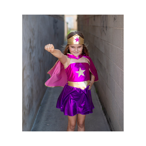Superhero Dress, Cape & Headpiece, Magenta/Purple
