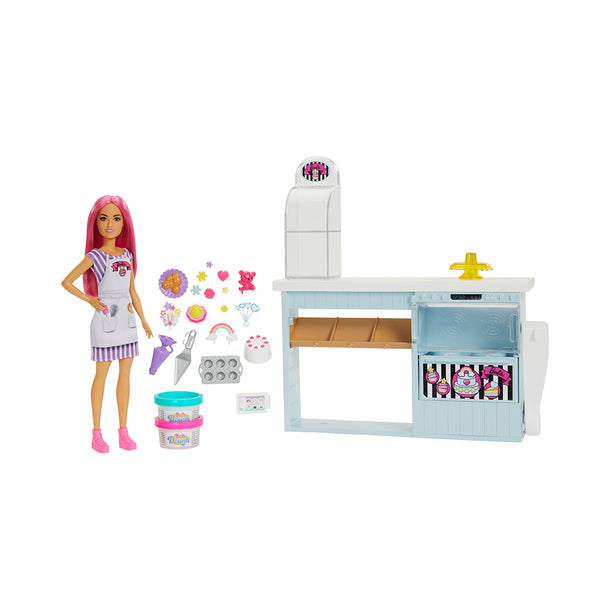 Barbie Doll Bakery Playset with Pink-Haired Petite Doll, Baking Station, 20+ Pieces