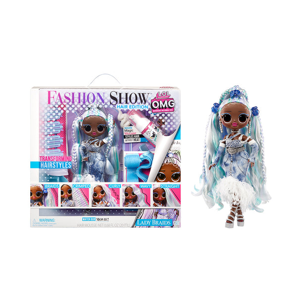 LOL Surprise OMG Fashion Show Hair Edition Lady Braids Fashion Doll with Magic Mousse