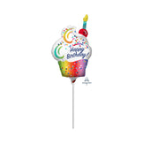 Rainbow Happy Birthday Cupcake Air Filled Balloon