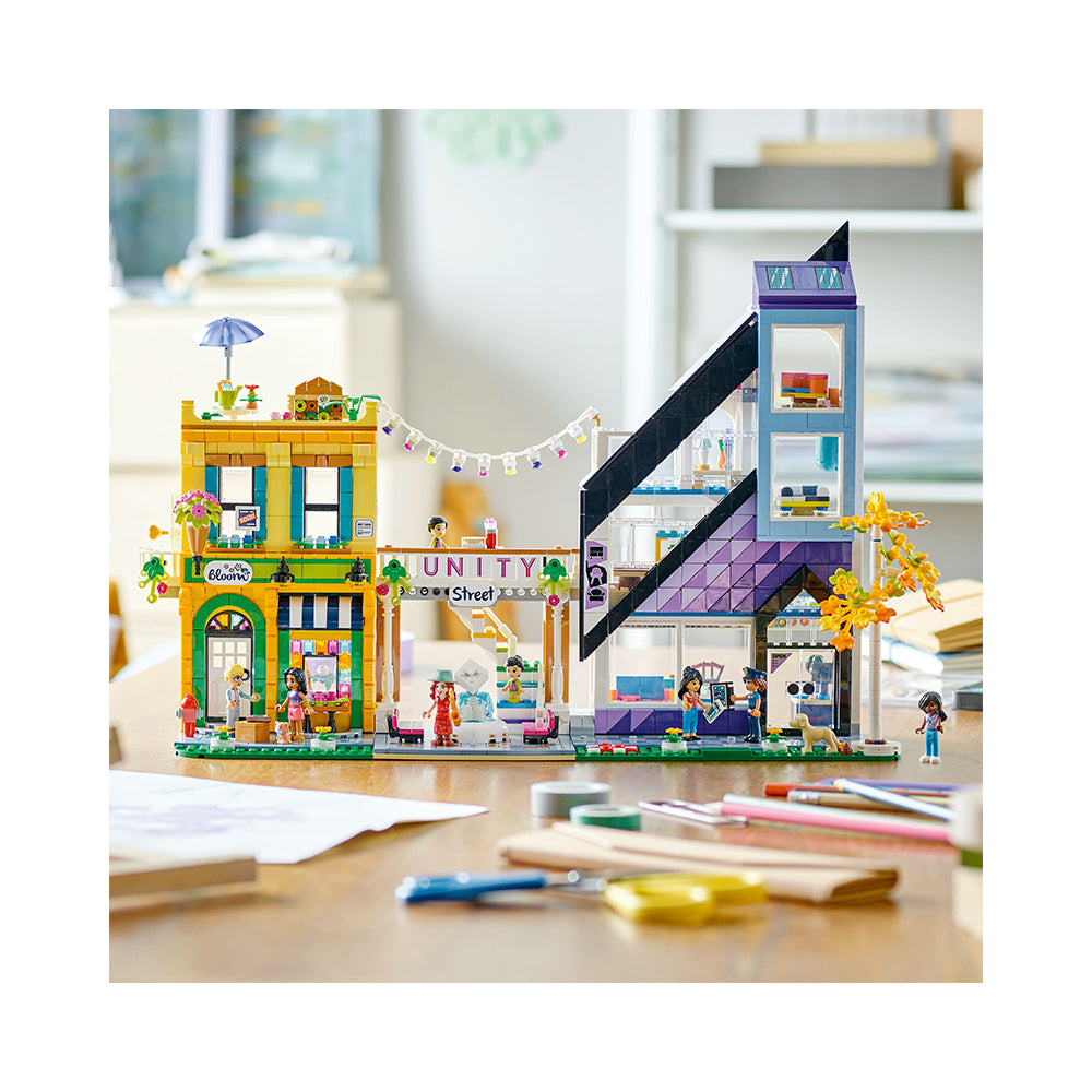 LEGO Friends Downtown Flower and Design Stores 41732 Building Set -  Buildable Toy with Apartment, Shops, House, and Classic Characters, Model  to