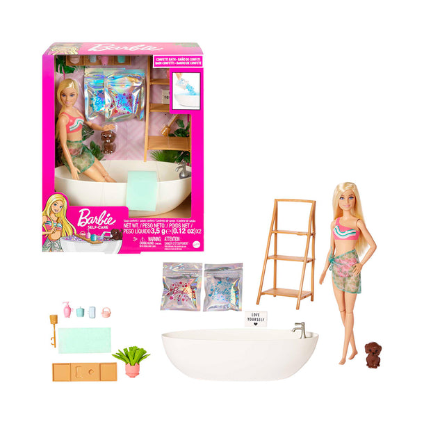 Barbie Doll & Bathtub Playset, Blonde, Confetti Soap & Accessories