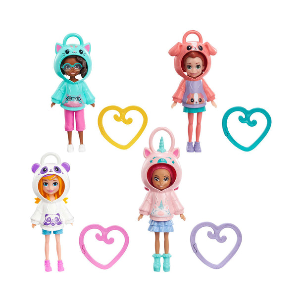 Polly Pocket Travel Toys, Friend Clips Doll With Animal Hoodie And Heart-Shaped Clip