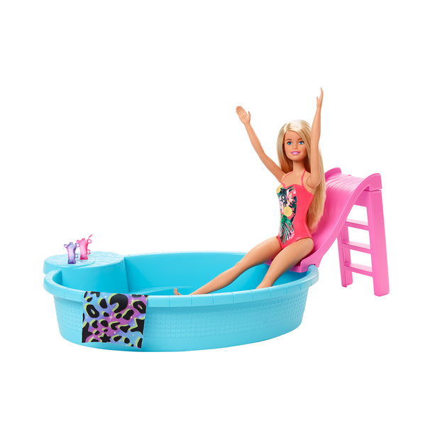 Barbie Doll, 11.5-Inch Blonde, And Pool Playset With Slide And Accessories