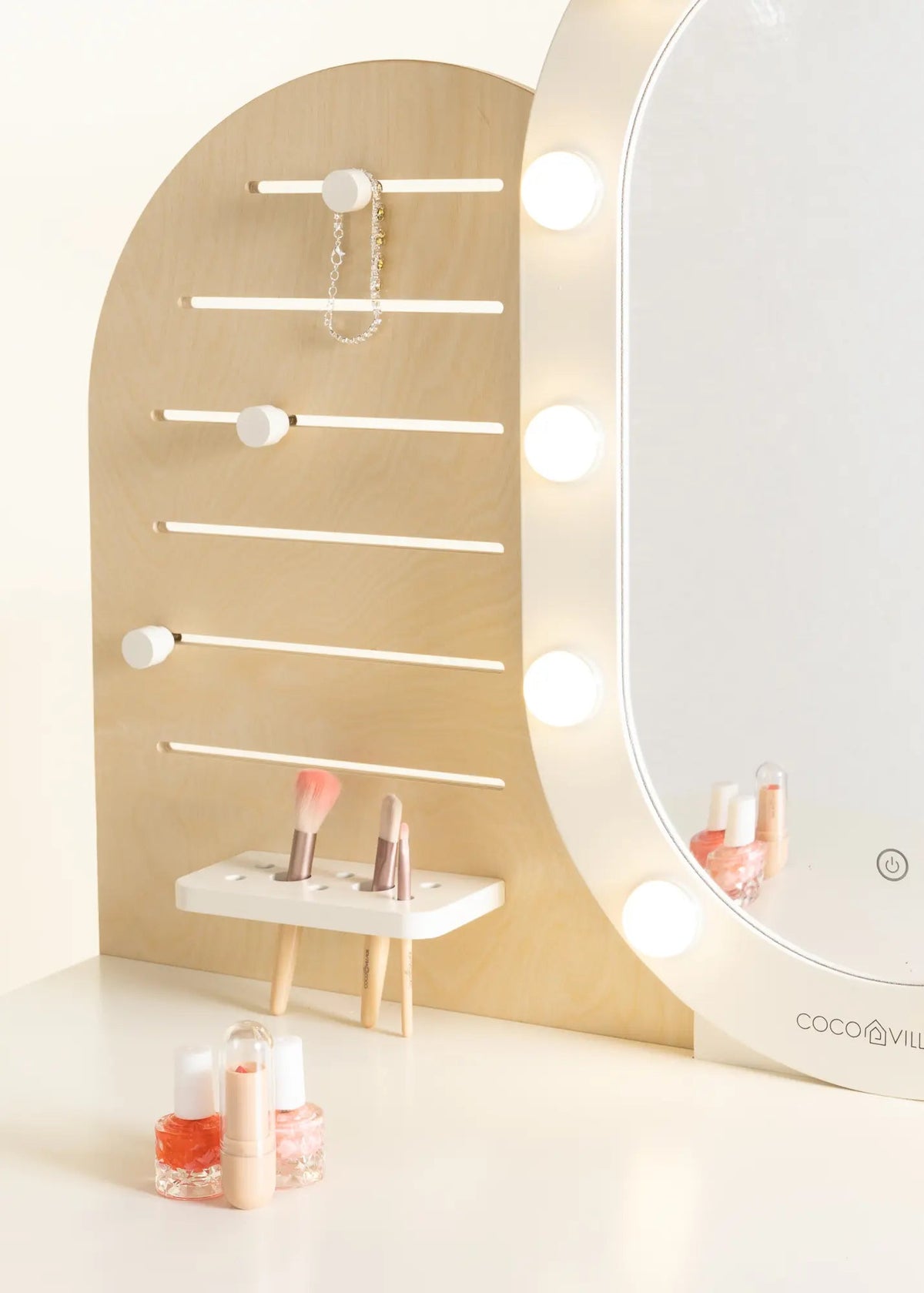 Coco Village Large Wooden Vanity Station Lighted Mirror & Shelves