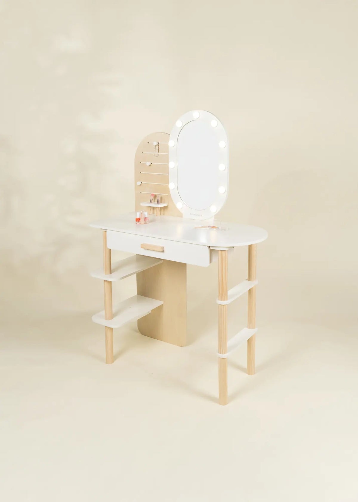 Coco Village Large Wooden Vanity Station Lighted Mirror & Shelves