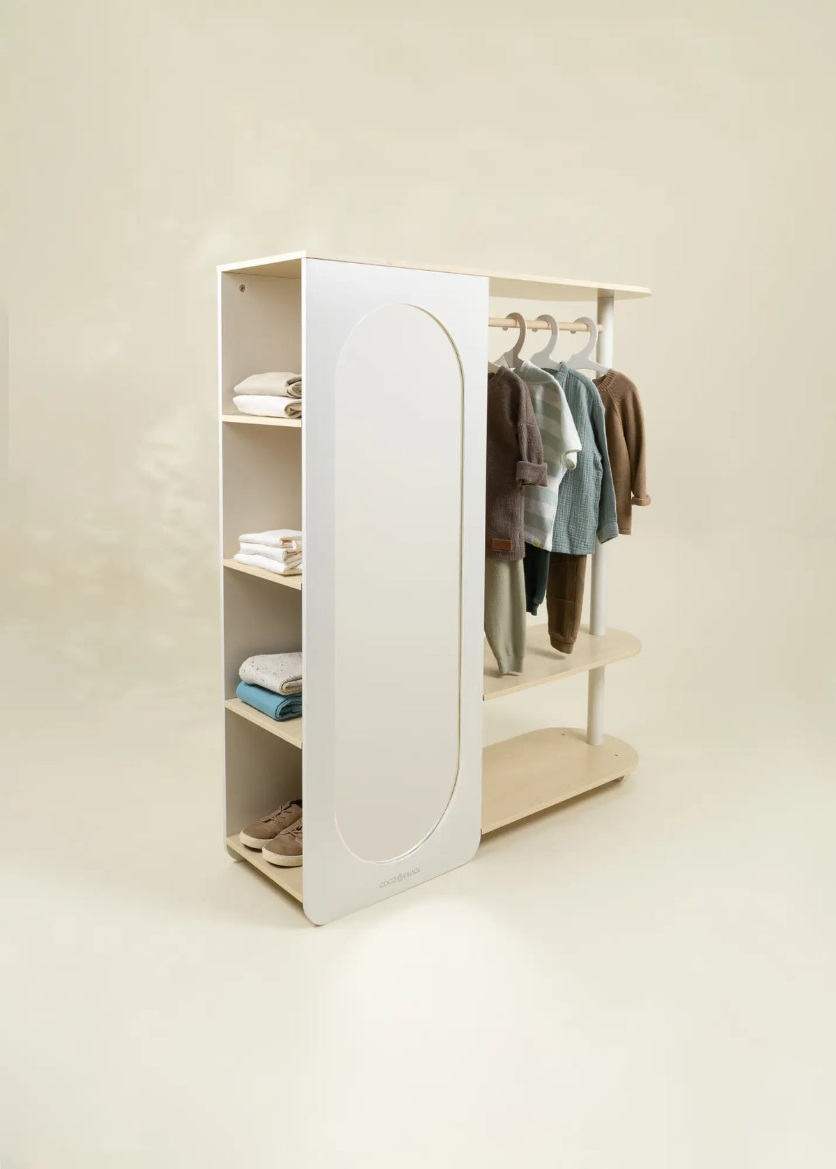Large Wooden Wardrobe with Shelves & Hanging Rod