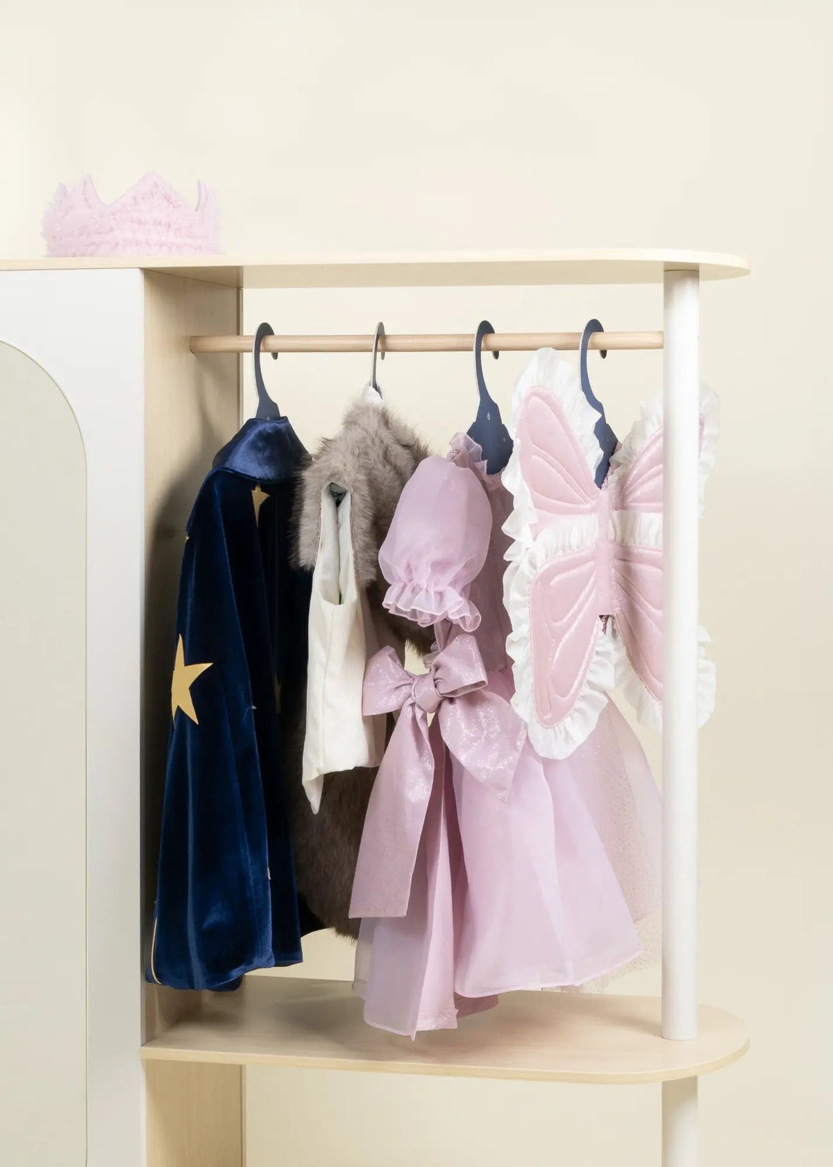 Large Wooden Wardrobe with Shelves & Hanging Rod