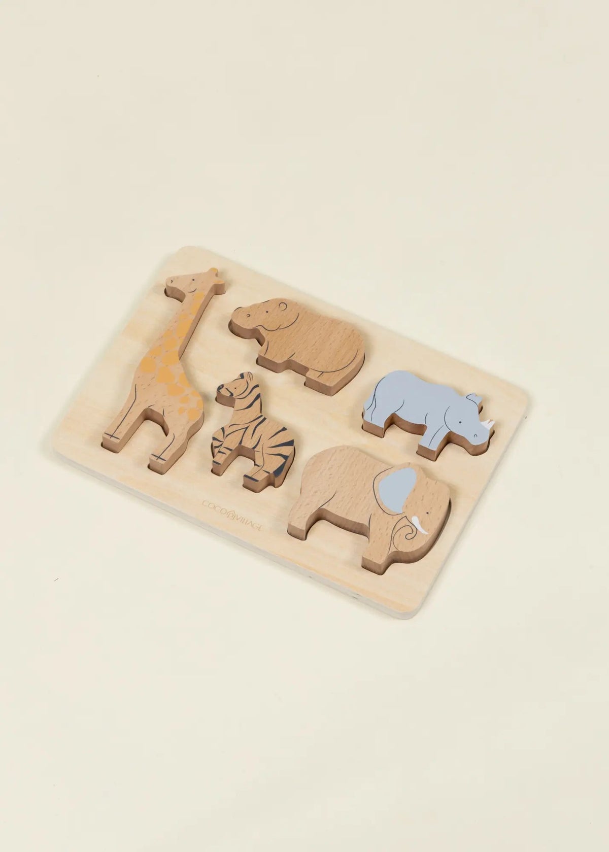 Coco Village Set of 5 Savannah Herbivores on Wooden Plate