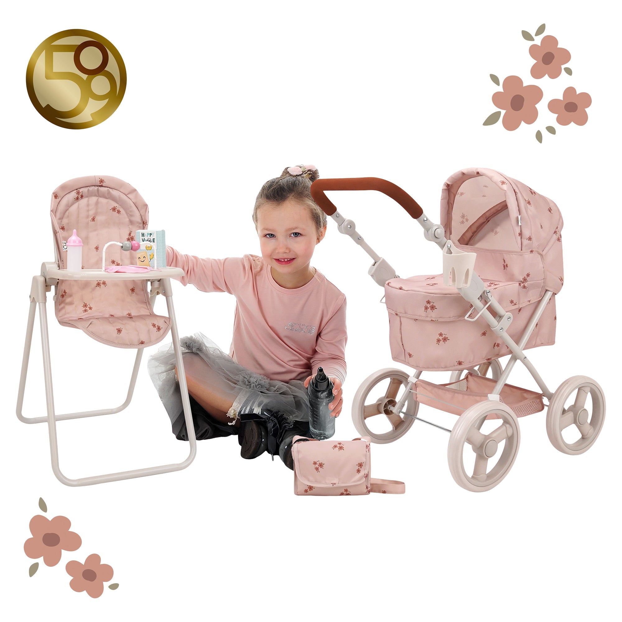 Ballet Flora 8 Piece Doll Pram and Feed Set - Mastermind Toys___245164
