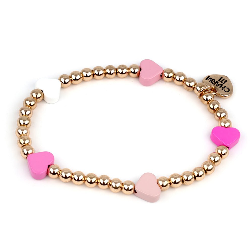 CHARM IT! Gold Pink Heart Stretch Bead Bracelet - Mastermind Toys___232837