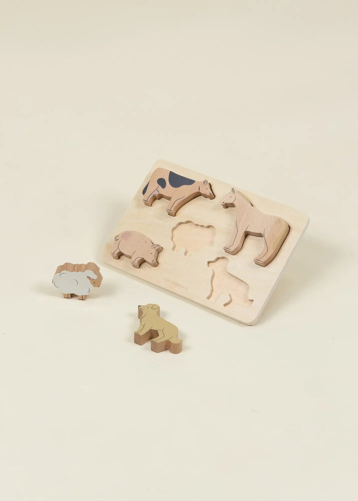 Coco Village Set of 5 Pasture Animals on Wooden Plate - Mastermind Toys___255939