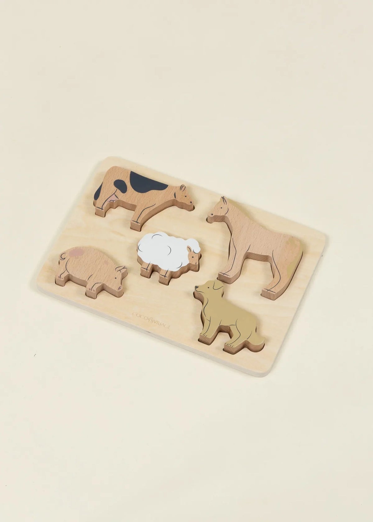 Coco Village Set of 5 Pasture Animals on Wooden Plate - Mastermind Toys___255939