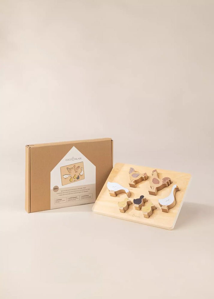 Coco Village Set of 6 Barnyard animals on Wooden Plate - Mastermind Toys___233447