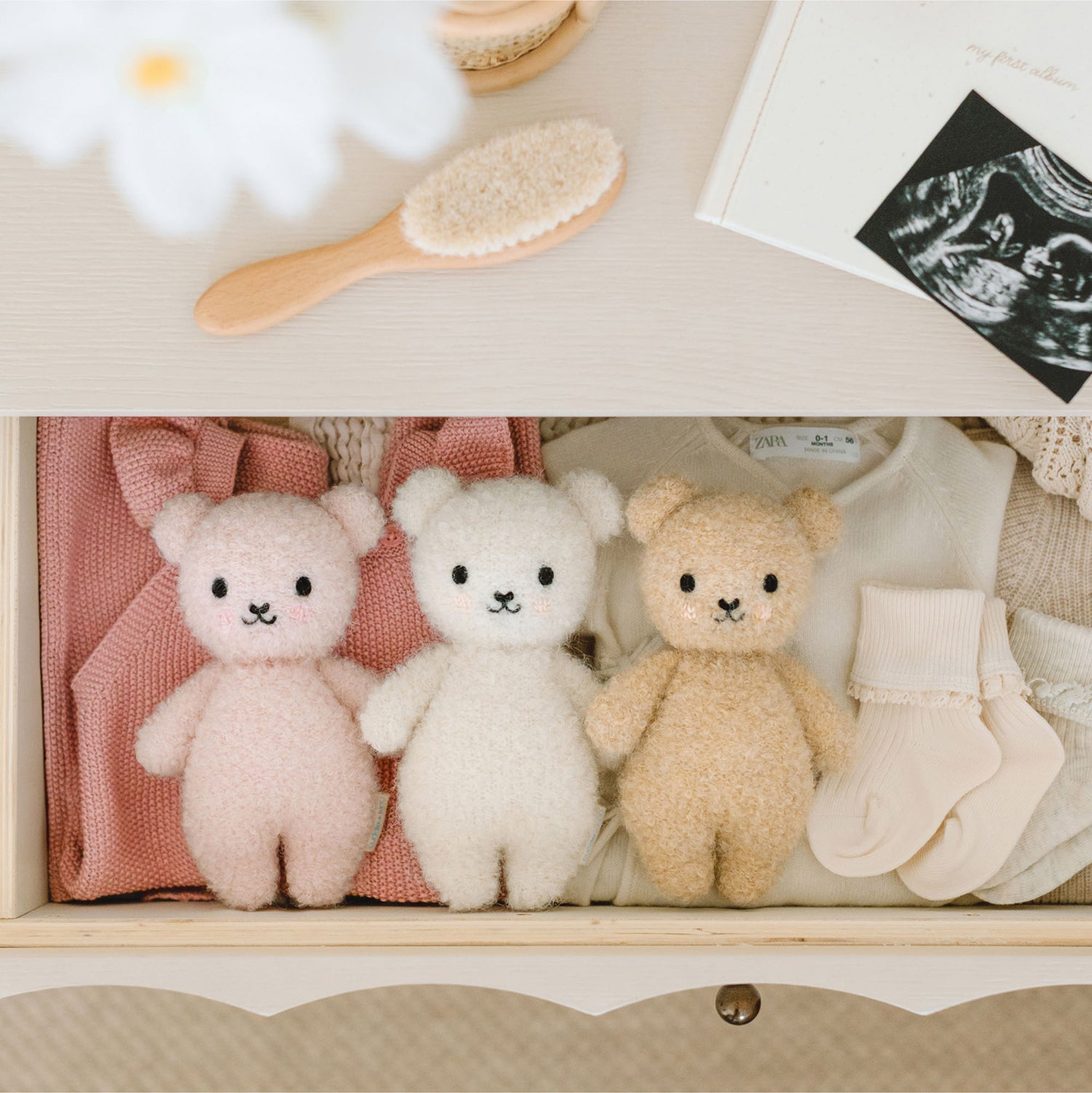 Cuddle + Kind Baby Bouclé Bear (Ivory) Hand - Knit Doll - Mastermind Toys___249176