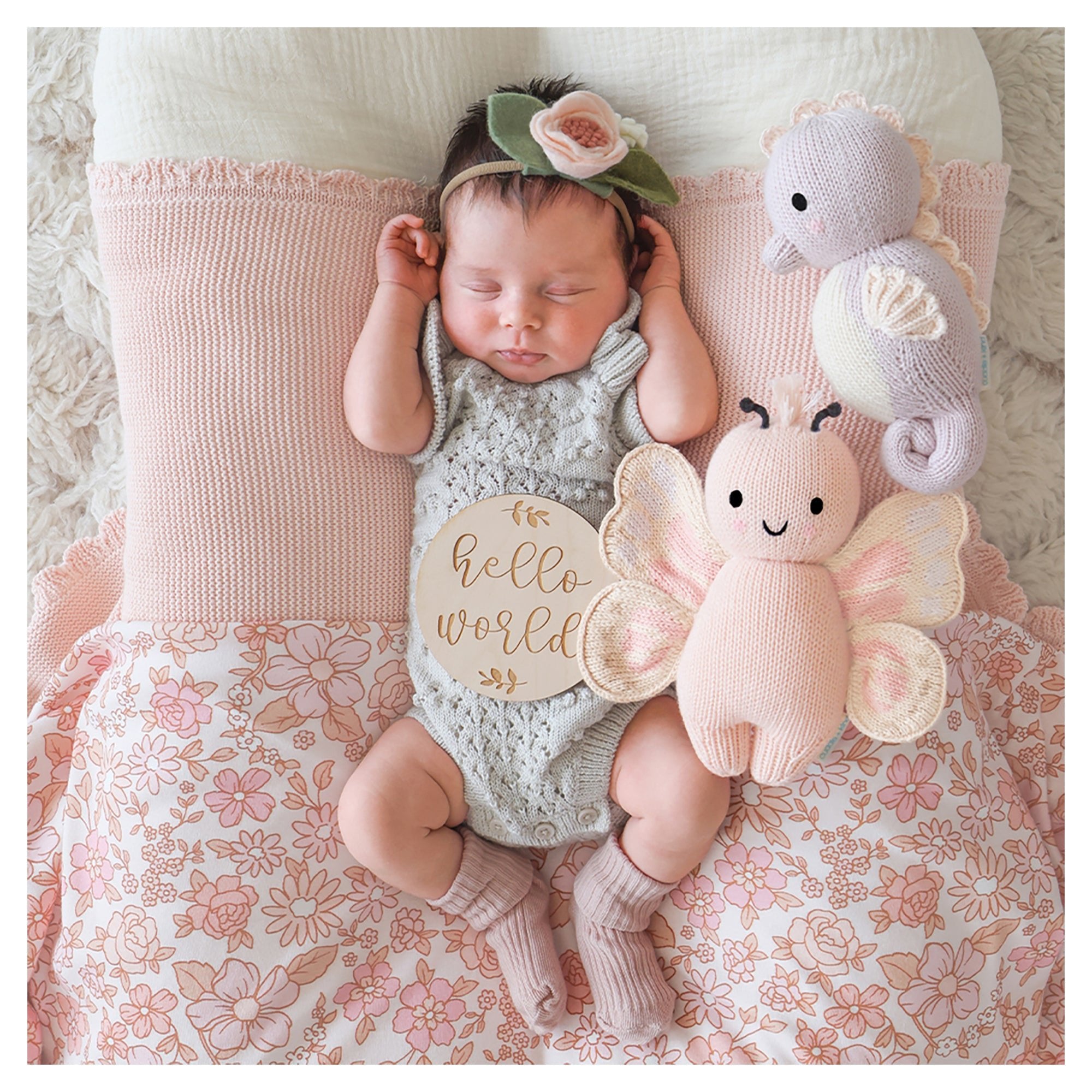Cuddle + Kind Baby Butterfly (Petal Pink) Hand - Knit Doll - Mastermind Toys___253513