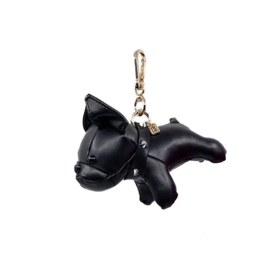 Faux Leather Bulldog Bag Charm in Black - Mastermind Toys___249188