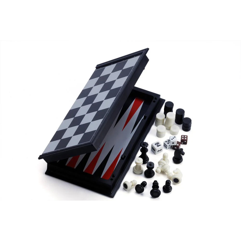 3-in-1 Magnetic Game: Chess, Checkers & Backgammon