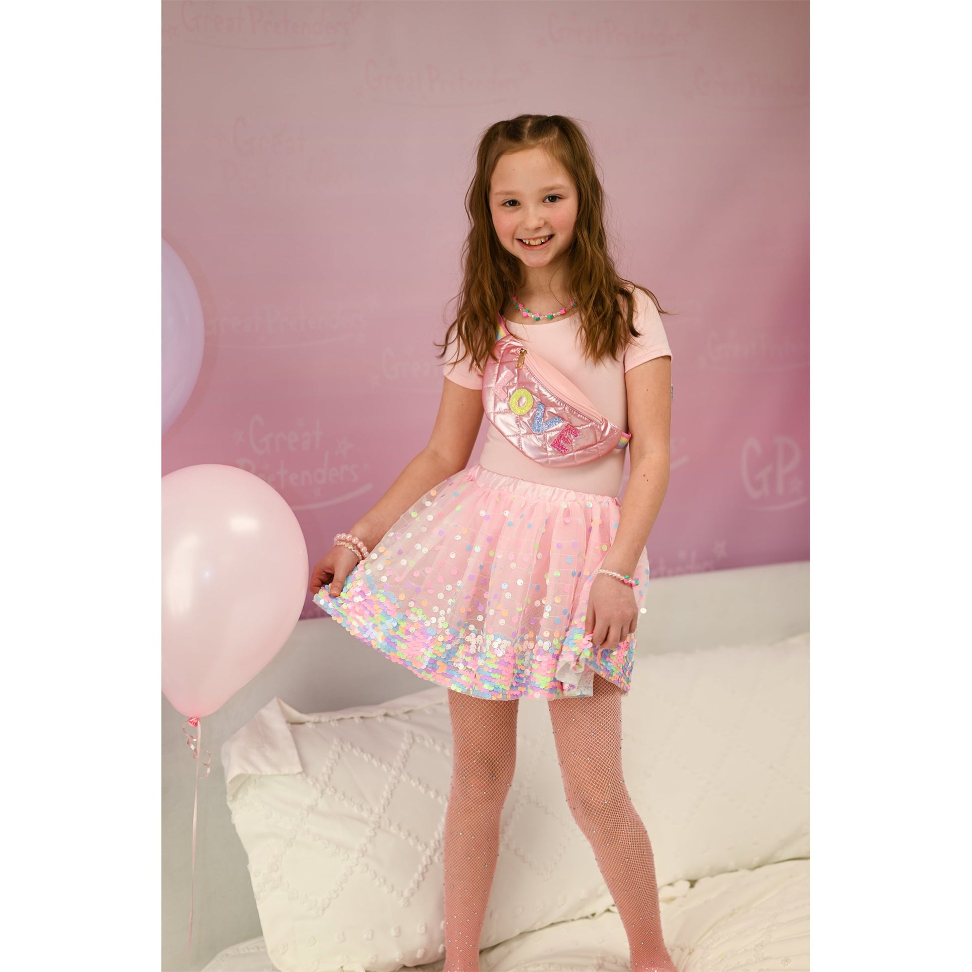Party Fun Sequins Skirt, Pink/Neon, Size 4 - 6 - Mastermind Toys___245105