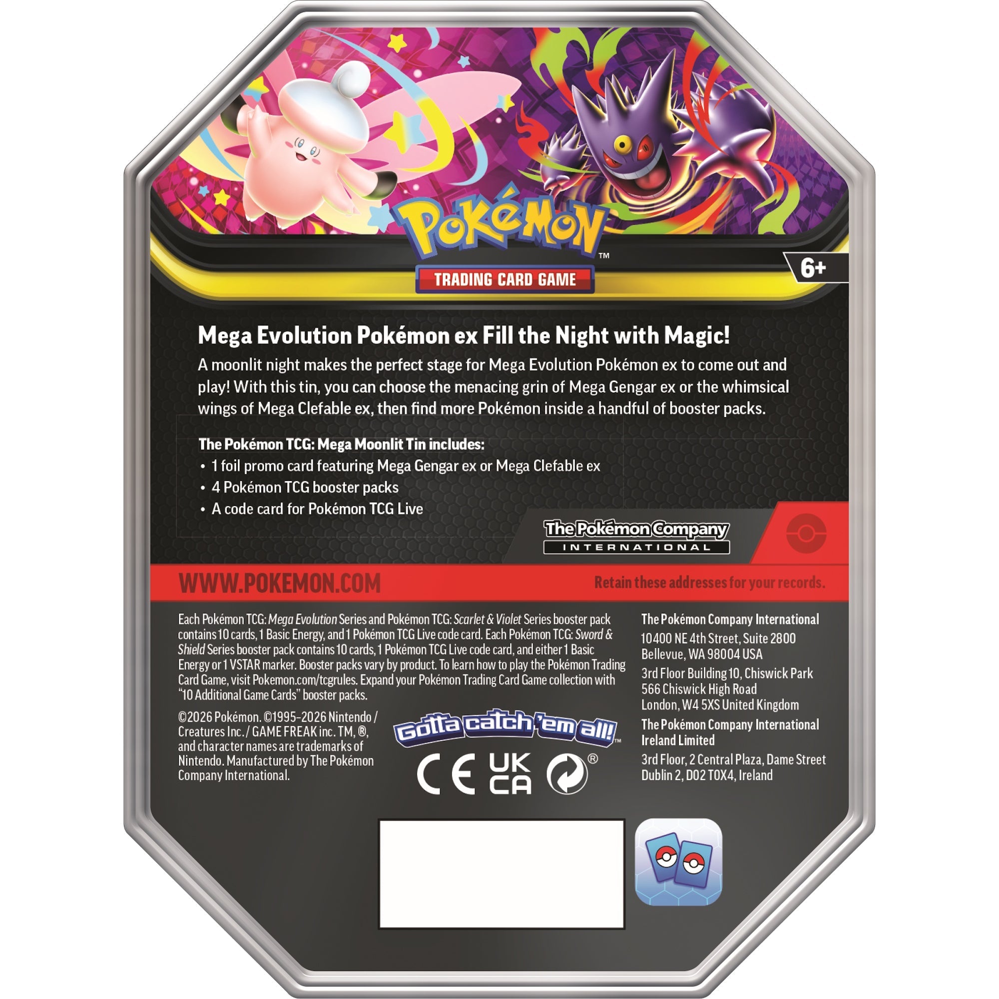 Pokémon 2026 Mega Moonlit Tin I Limit 2 per customer - Mastermind Toys___256124