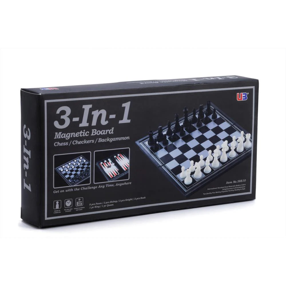 3-in-1 Magnetic Game: Chess, Checkers & Backgammon