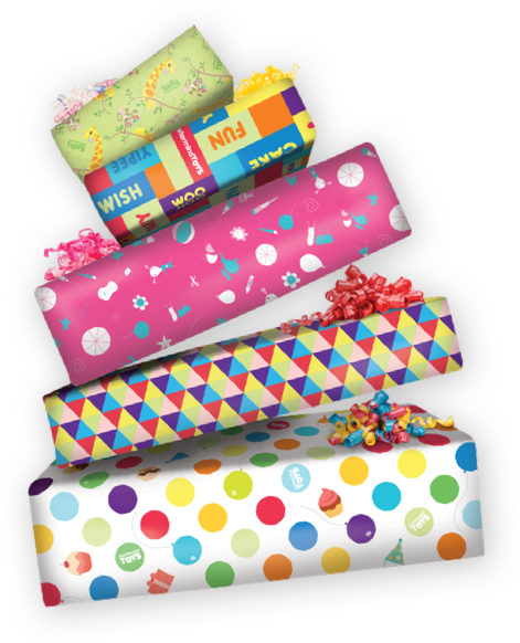 Wrapped gift boxes.