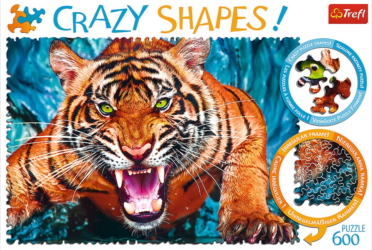 Trefl Puzzles - 600 Crazy Shapes - Facing a tiger - Mastermind Toys___254309