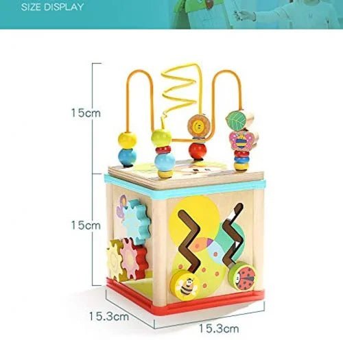 Wooden Activity Cube - Baby Educational Toy with Bead Maze Shape Sorter Garden centre - Mastermind Toys___255074
